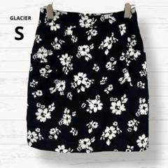 2644【グラシア】膝丈タイトスカート 花柄 バックジップ 総柄 S 可愛い