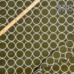 SR3 刺繍 シーチングリネン 幅129cm×50cm カーキ色 輪っか模様