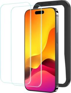 ガラスフィルム iPhone15Pro 強化ガラス ガイド枠付き 2枚