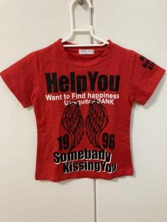 未使用　赤いプリントTシャツ 羽プリント