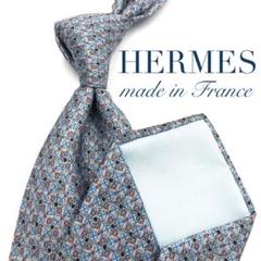 【美品】HERMES ネクタイ チェック柄 格子柄 ストライプ柄 ライトブルー
