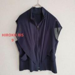 【極美品】HIROKO BIS デニムロングベスト ジレ 異素材切り替え L 極美品】HIROKO BIS デニムロングベスト ジレ 異素材切り替え L