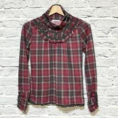 美品✨【アクシーズファム】赤 フリル付き チェック柄 長袖シャツ 【Ｍサイズ】