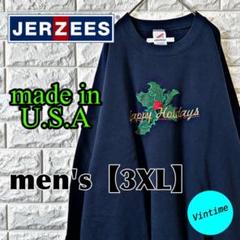 V246 USA製【JERZEES】刺繍ロゴスウェット【メンズ3XL】ネイビー