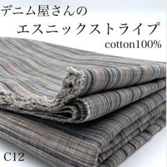M5　0724【サンプル】デニム屋さんのエスニックストライプ　2ｍ　綿　生地