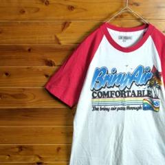 半袖Tシャツ　ラグラン袖　サーフィン　サーファー　白　赤　M　ヤシの木　夕日