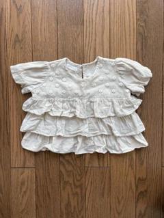 【美品】花柄×チュール×綿ブラウス 80サイズ