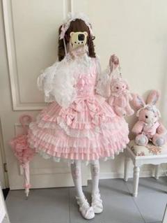 【シュガーガール】ロココプリンセスロリィタドレス セットアップ 甘ロリ ピンク シュガーガール】ロココプリンセスロリィタドレス4点セット