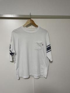 coen ホワイト ポケット付き Tシャツ 半袖 ストライプ