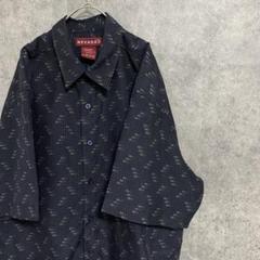 00s 半袖　柄シャツ　メンズM ポリエステル　黒　古着　個性派