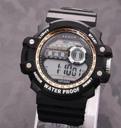 d58 デジタル腕時計 多機能 ボーイズ（キッズ）から大人まで 金×黒 149