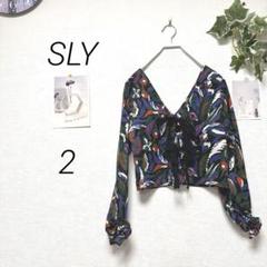 9614 SLY スライ 総柄ブラウス サイズ2 コットン フロントリボン