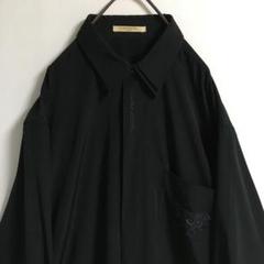 90s〜00s 古着 モード 刺繍 比翼 ポリシャツ 黒 長袖 メンズ 日本製