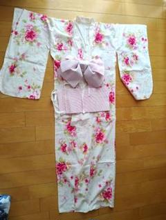 花柄　子供用浴衣と帯のセット