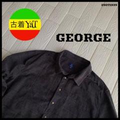 GEORGEジョージヴィンテージコーデュロイチェックシャツUS古着グレー短丈