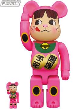 BE@RBRICK 招き猫 ペコちゃん 蛍光ピンク 100%&400%