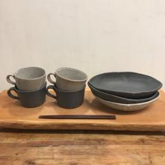 Miya様専用 新品 陶器 陶芸作家 グレーのカレー皿2枚B