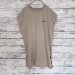 N119★コルザ/袖なしTシャツ/ベージュ/プリント/ワンポイント/M