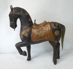 ★レア★インドの工芸品、真鍮、木、銅の馬の置物 ★のサムネイル