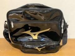 N0726-19★Mizuno エナメルショルダーバッグ ブラック×ゴールド