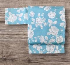 Ü ☆Handmade☆名古屋帯 『ローズガーデン（スカイブルー）✖️ドット』 Ü ☆Handmade☆名古屋帯 『ローズガーデン（スカイブルー