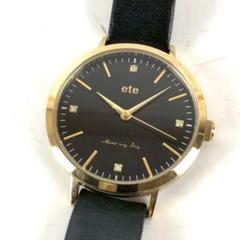 【美品】ete エテ 腕時計 レザーベルト 可動品 ブラック×ゴールド ソーラーウォッチ メッシュベルト（890395_890397） ｜ women