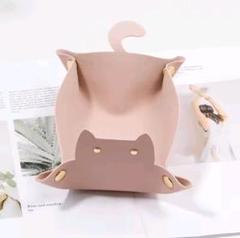 猫 レザー 小物入れ トレイ アクセサリートレー 小物収納 ギフト ピンク