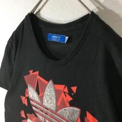 【個性派古着】アディダス　半袖デザインTシャツ　ロゴ入り　黒　オレンジ　メンズM