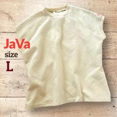 JaVa ジャバ Tシャツ(L)ベージュ 斜めストライプ柄ラグランTee