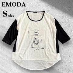 EMODA エモダ 切り替え カットソー 薄手 Tシャツ 半袖 【S】