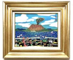 SALE(F6号)山下清 【桜島】肉筆/表サイン有り/裏シール有り/手描き/油彩 SALE(F6号)山下清 【桜島】肉筆/表サイン有り/裏シール有り