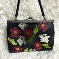 美品✨一点物✨ハンドバッグ　ビーズバッグ　がま口　花柄　ヴィンテージ