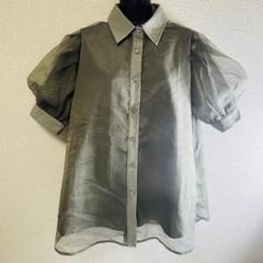 オリーブ色 半袖シアーシャツ Ｌ