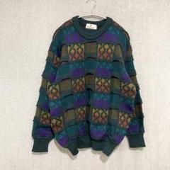 90s 3Dニット　ヴィンテージ　総柄　幾何学　古着　立体編み　一点物 90s 3Dニット ヴィンテージ 総柄 幾何学 古着 立体編み 一点物