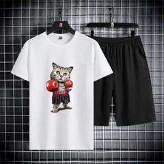 ★新品未使用★ ❤️❤️メンズTシャツ上下ボクシング白猫サイズL❤️❤️