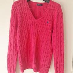 Polo ピンク Vネックコットンセーター XL