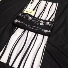 新品！綿麻白地に黒の粋なよろけ縞浴衣2点セット浴衣訳あり