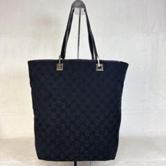 GUCCI トートバック 黒 GG柄 キャンバス A4可　レザー 肩掛け