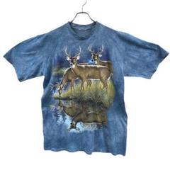 ザマウンテン　メンズ半袖Tシャツ　青　L　アニマル柄　美しい鹿の模様【4179】