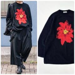 21aw ヨウジヤマモト プールオム 花柄 クルーネック ニット 花と