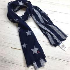 新品【紺色】★ラルフ★透け感あるガーゼ素材ストール/星条旗柄