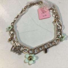 未使用LOVE ネックレス ミントグリーン 花モチーフ