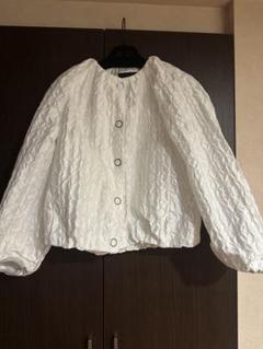 ドゥロワー ジャガード レース ノーカラージャケット 柄 ホワイト 白 ドゥロワー ジャガード レース ノーカラージャケット 柄