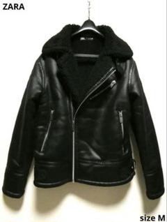 ZARA ダブルフェイス フェイクレザー ジャケット ムートン ボア ライダース 人気提案 フェイク ZARA 美品 ムートン ジャケット・アウター 黒