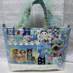 バ*ナ様 コヤンイサムチョン☆ミニトートバッグ　レトロフラワー&ハートキルト　ふ ハンドメイド パッチワークトートバッグ コヤンイサムチョン