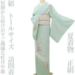 夏着物 正絹 絽“夏化粧をした時に牡丹を届ける孔雀の羽☆”訪問着