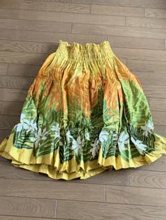 なお様専用 フラダンス パウスカート 植物柄 オレンジ グリーン