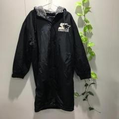 【STARTER】ダウンコート ロング丈 刺繍ロゴ フード付き 黒 Mサイズ