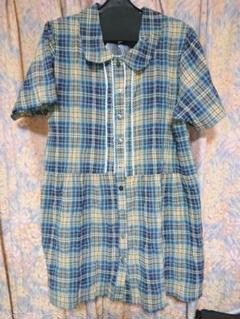 QUINTY LLサイズ 半袖チュニック　ブルー系チェック柄