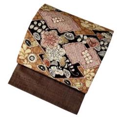 名古屋帯 辻ヶ花 作家物 紬 つむぎ 絞り 花草 茶色 NO-1377 名古屋帯 辻ヶ花 作家物 紬 つむぎ 絞り 花草 茶色 NO-1377